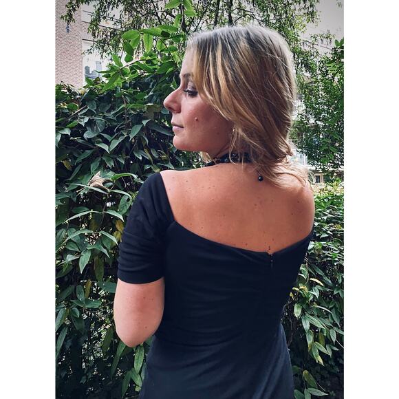 Vintage black dress by Frank Usher with sweetheart neckline, size 10 - Picture 5 of 5